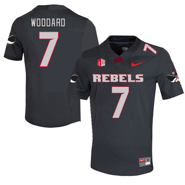 Men #7 Jackson Woodard UNLV Rebels 2023 College Football Jerseys Stitched-Charcoal - Click Image to Close